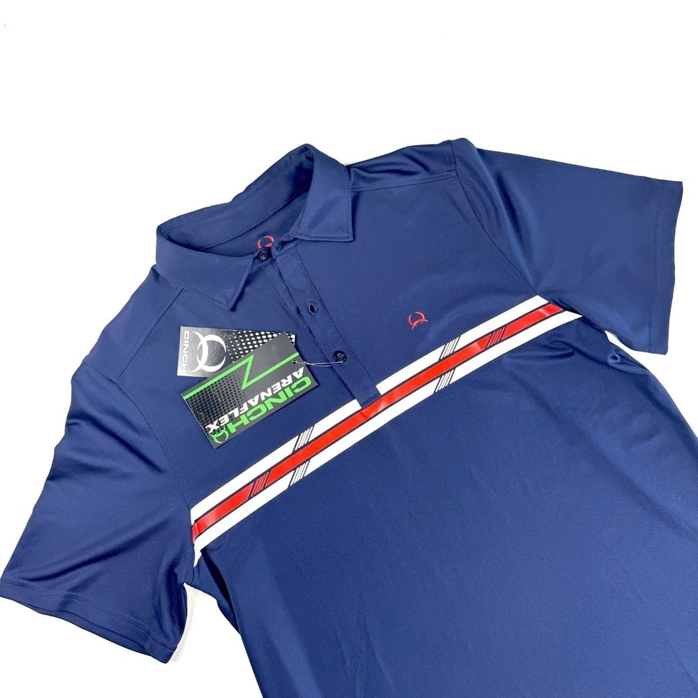 NWT Cinch Arenaflex Western Striped Navy‎ Blue Golf Polo Mens S